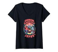 Donna Giappone Demon Summer Festival giapponese BBQ Oni Party Souvenir Maglietta con Collo a V