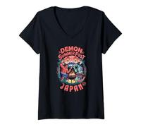 Donna Giappone Demon Summer Festival giapponese BBQ Oni Party Souvenir Maglietta con Collo a V