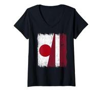 Donna Giappone Lettonia Half Flag Japanese Lettone Heritage Maglietta con Collo a V