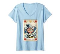 Donna Giappone Ramen Bowl Surfing Great Wave off Kanagawa Tarocchi Maglietta con Collo a V