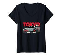 Donna Giappone Retro Racing Car Vintage Race Car Tokyo Street Style Maglietta con Collo a V