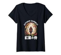 Donna Giappone Samurai Guerriero Giapponese Bushido Autunno Otaku Souvenir Maglietta con Collo a V