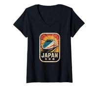 Donna Giappone Shinkansen Retro Vintage Bullet Train Kanji Souvenir Maglietta con Collo a V