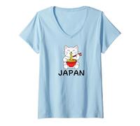 Donna Giappone Travel Ramen Bowl Lucky Cats Tops, Tees & Accessori Maglietta con Collo a V