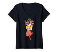 Donna Giapponese 80s Retro Candy Cartoon Vintage Anime Manga Maglietta con Collo a V