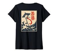 Donna Giapponese Amanojaku Trickster Yokai Umbrella Spirit Art Back Maglietta con Collo a V