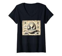 Donna Giapponese Cave Art Noodle Amante Carino Pangolin Ramen Maglietta con Collo a V