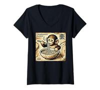 Donna Giapponese Cave Art Noodle Amante Fauna Selvatica Scimpanzé Ramen Maglietta con Collo a V