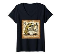 Donna Giapponese Cave Art Noodles Amante Fauna Selvatica Rospo Ramen Maglietta con Collo a V