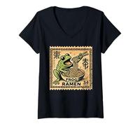 Donna Giapponese Cave Art Noodles francobollo rospo ramen Maglietta con Collo a V