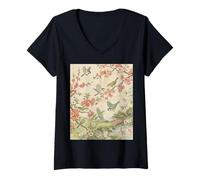 Donna Giapponese Cherry Blossom Birds Koi Art Maglietta con Collo a V