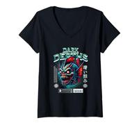 Donna Giapponese Estetica Vaporwave Triste Eboy Urban Monster Fish Maglietta con Collo a V