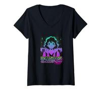 Donna Giapponese Girl Art - Mistico Anime Notte Scena Maglietta con Collo a V