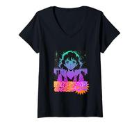 Donna Giapponese Girl Art - Mistico Anime Notte Scena Maglietta con Collo a V