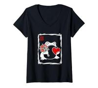 Donna Giapponese Grumpy Frog San Valentino Carino Amore Umorismo Maglietta con Collo a V