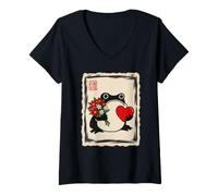 Donna Giapponese Grumpy Frog San Valentino Carino Amore Umorismo Maglietta con Collo a V