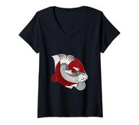Donna Giapponese Koi Carpa Pesce Anime Art Yin E Yang Nishikigoi Maglietta con Collo a V