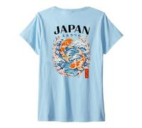 Donna Giapponese Koi Pesce Giappone Sakura Onde Kanji Back Art Maglietta con Collo a V