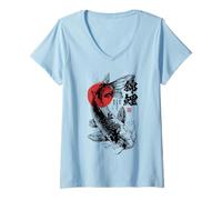 Donna Giapponese Pesce Koi Haiku Arte Ukiyo-e Sumi-e Giappone Maglietta con Collo a V