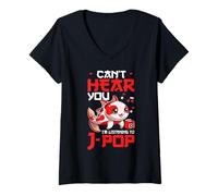 Donna Giapponese Pop Koi Carp Can't Hear You Sto Ascoltando J-Pop Maglietta con Collo a V