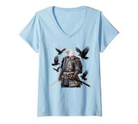 Donna Giapponese Samurai Eagle America Aquile Divertenti Bambini Aquile Maglietta con Collo a V