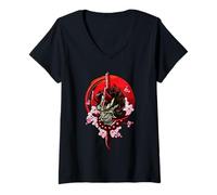 Donna Giapponese Samurai Oni Demone Katana Spada Maglietta con Collo a V