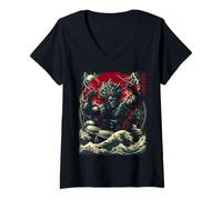 Donna Giapponese Tokyo Anime Thunder Dio Giocare Drumps Maglietta con Collo a V