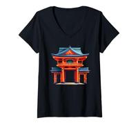 Donna Giapponese Torii Gate Rising Sun Porta giapponese Maglietta con Collo a V
