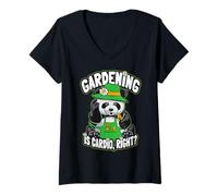 Donna Giardinaggio Cardio Garden Tools Cute Panda Bear Gardener Maglietta con Collo a V