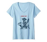 Donna Giddy Up Cowboy Pronto per Rodeo/Raccoon Capybara Maglietta con Collo a V