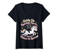 Donna Giddy Up Sparkle Farts There's Chaos To Spread - Maglietta con Collo a V