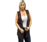 Donna Gilet IN Pelle Abitudine Scamosciato Concha Frange Piuma Western Country