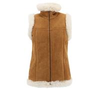 Donna Gilet Pelliccia di Agnello Sissi Braun e Pelle Vera Merino Pecora