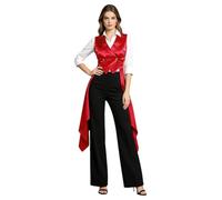 Donna Gilet Steampunk Giacca Vestito Pirata Donne Bustier Vintage Rosso XXL