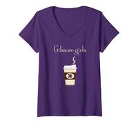 Donna Gilmore Girls Coffee Maglietta con Collo a V, Viola, S