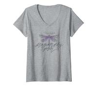 Donna Gilmore Girls Dragonfly Inn Maglietta con Collo a V, Grigio Melange, M