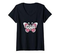 Donna Gina Butterfly - Personalizzato Carino Nome Word Art Maglietta con Collo a V