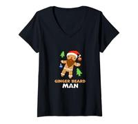 Donna Ginger Beard Man Holiday Gingerbread Natale Maglietta con Collo a V
