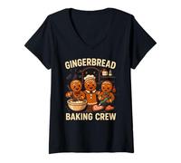Donna Gingerbread Baking Crew Cute Womans Biscotti di Natale Maglietta con Collo a V