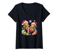 Donna Gingerbread Friends Altalena Natale Divertimento Maglietta con Collo a V