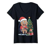 Donna Gingerbread Gaming Chair Christmas Tree Cool Gamer Maglietta con Collo a V