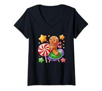 Donna Gingerbread Joy Candy Wonderland Maglietta con Collo a V