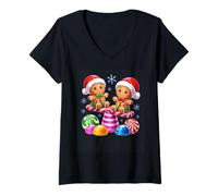 Donna Gingerbread Kids Candy Cane Vacanza Divertimento Maglietta con Collo a V