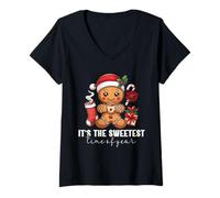 Donna Gingerbread Man Christmas It's The Sweet Time of Year Maglietta con Collo a V