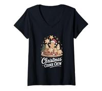 Donna Gingerbread Man Cozy Baking Christmas Cookie Crew Maglietta con Collo a V