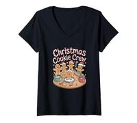 Donna Gingerbread Man Cozy Baking Christmas Cookie Crew Maglietta con Collo a V