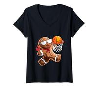 Donna Gingerbread Man Dunk Basketball Christmas Holiday Xmas Maglietta con Collo a V