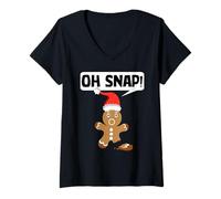 Donna Gingerbread Man Oh Snap Cookie Christmas Stocking Stuffer Maglietta con Collo a V