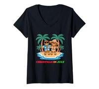Donna Gingerbread Man Vacanza Natale A Luglio Spiaggia Estate Natale Maglietta con Collo a V