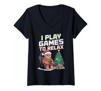 Donna Gingerbread Rage Esci da Christmas Gamer Gioco per Maglietta con Collo a V